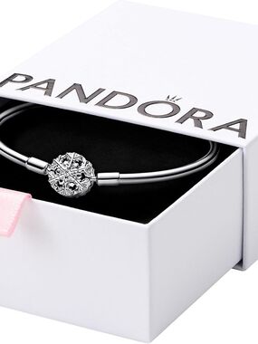 Pandora Silver Snowflake Charm Bangle Bracelet - Silver + 2 Original Charms
